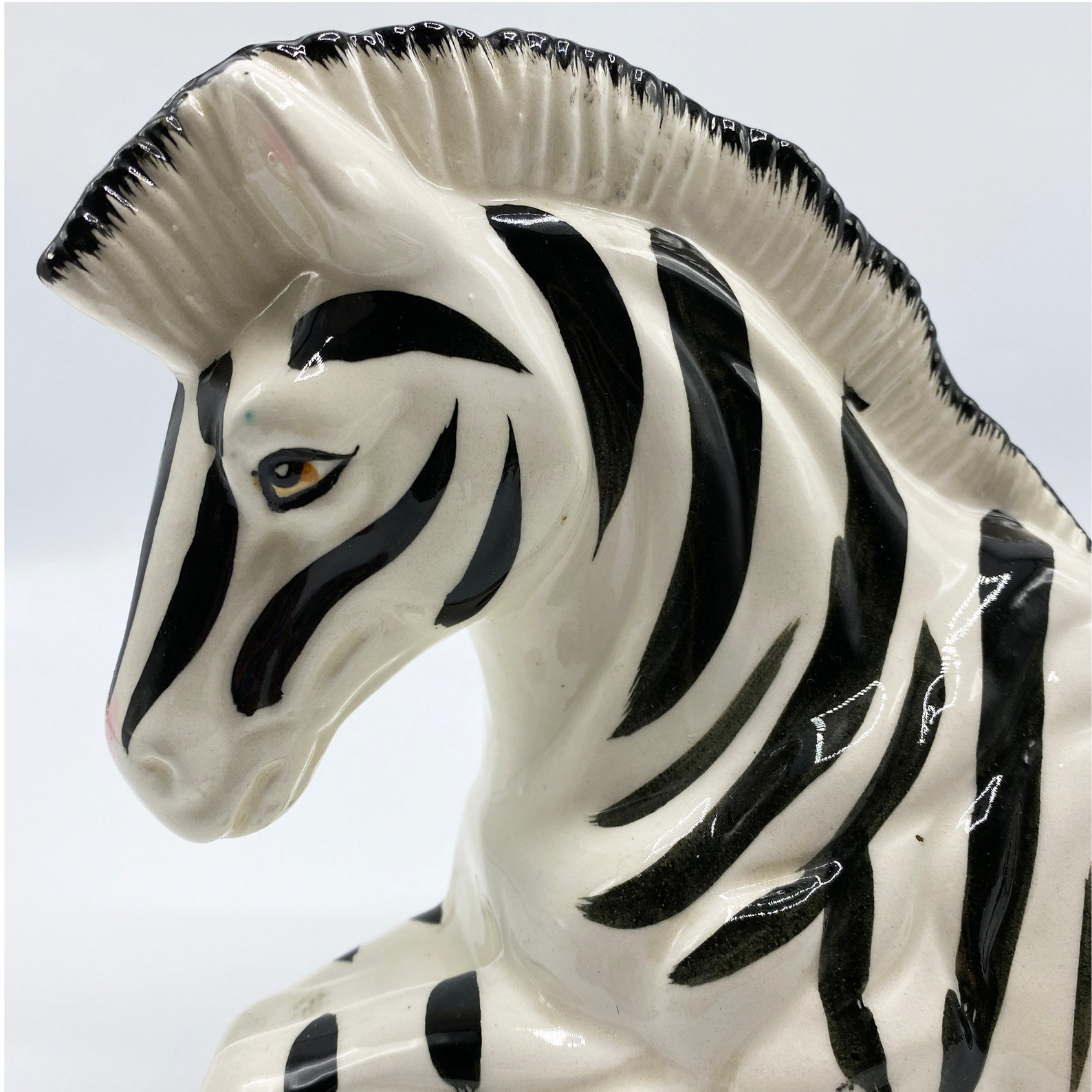 Large Vintage Zebra Figurine Glossy Ceramic Hand Painted Zebra Etsy