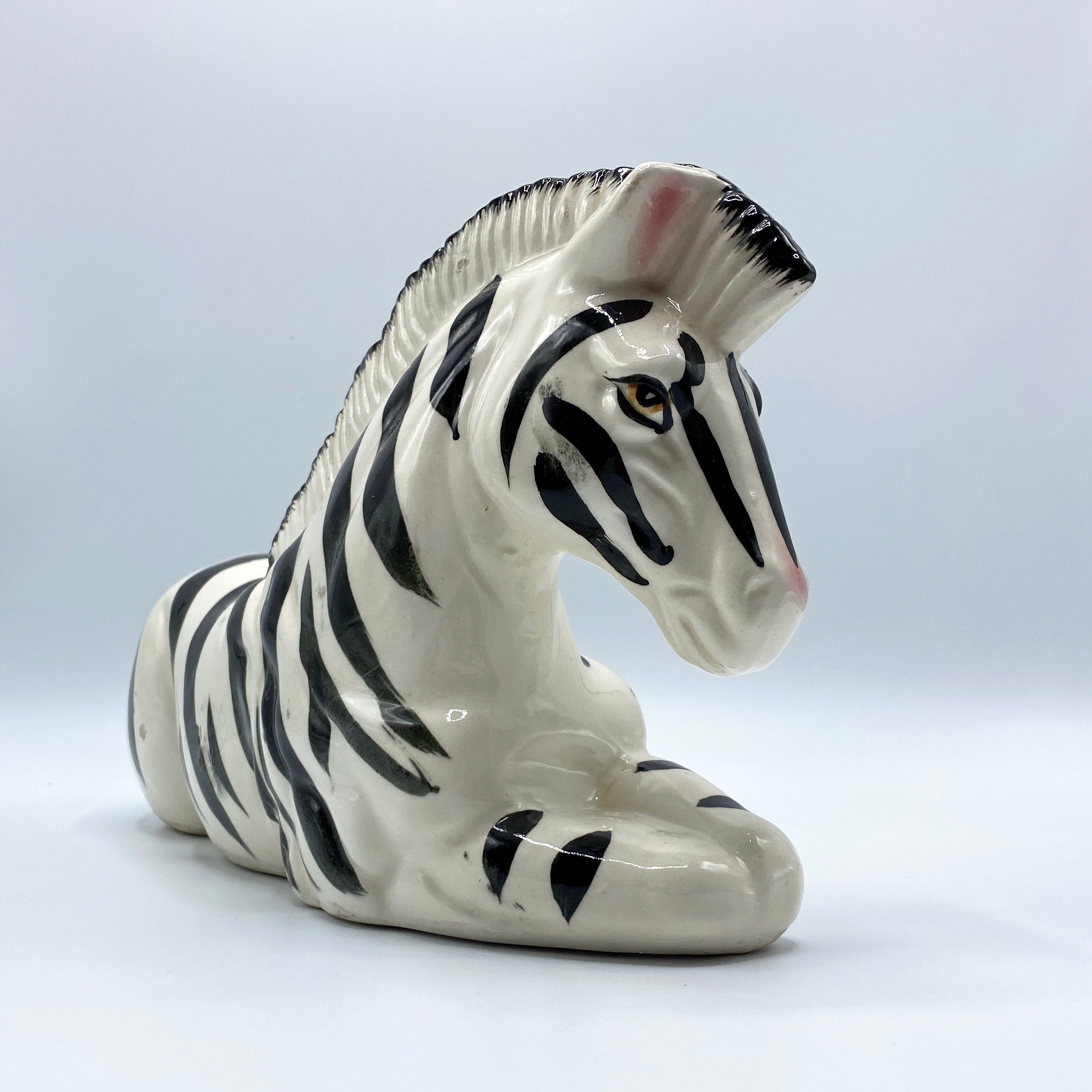 Large Vintage Zebra Figurine Glossy Ceramic Hand Painted Zebra Etsy
