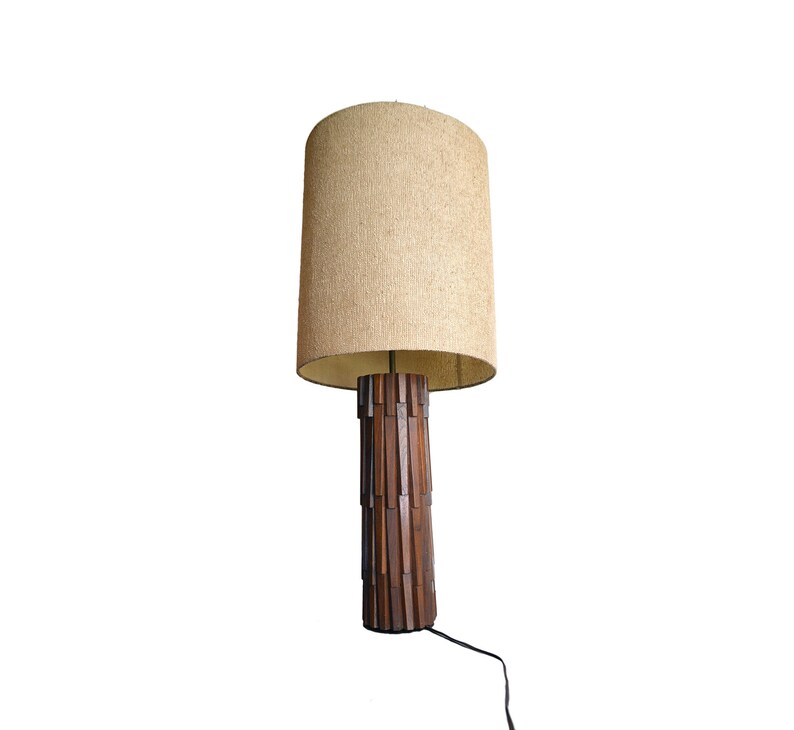 Large Mid Century Modern Table Lamp Tall Wooden Image 0