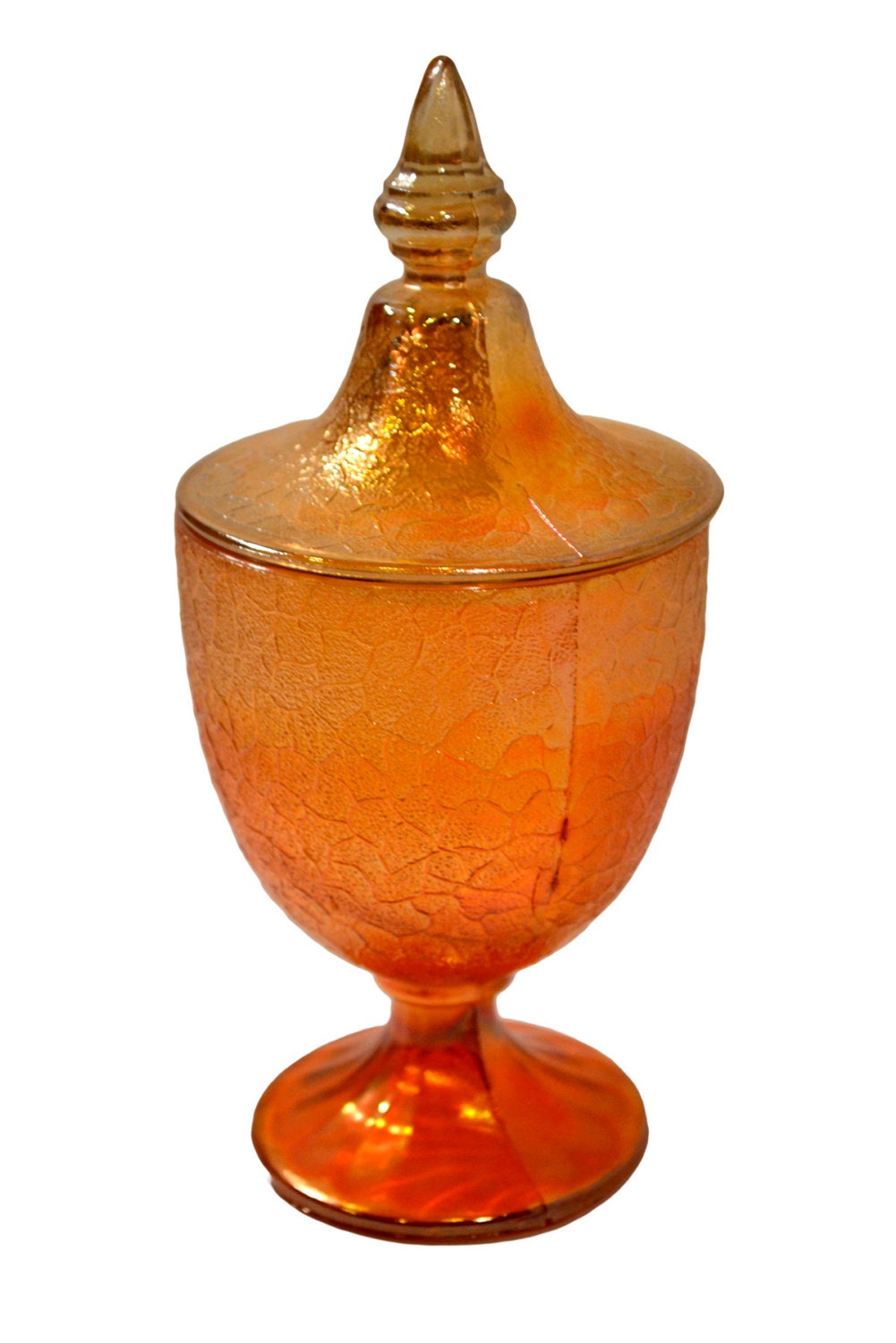 Marigold Orange Carnival Glass Candy Dish Teardrop Lidded Etsy