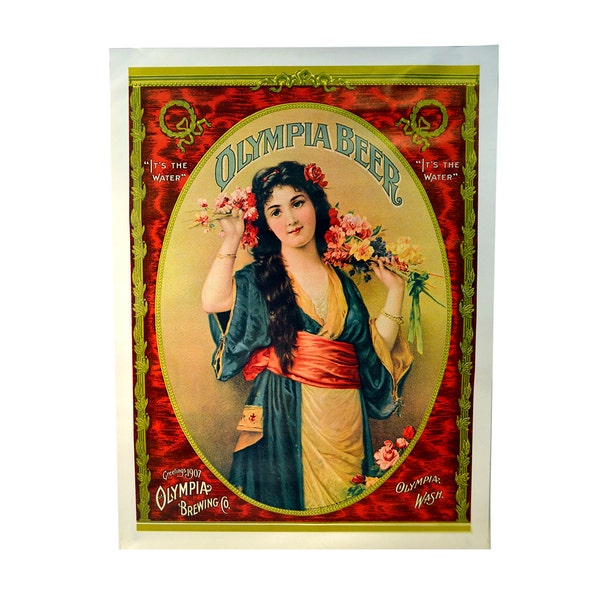 Vintage Olympia Beer Poster 1907 Olympia Brewing Co Advertisement Litho