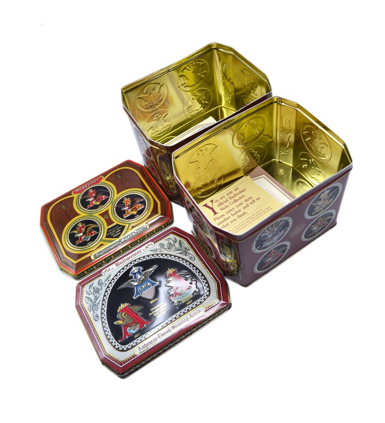 Vintage Anheuser Busch Budweiser Beer Tin Boxes Collectible Budweiser Tin Containers