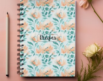 Floral Teal Recipe Book Hardcover 5.5 x 8.5