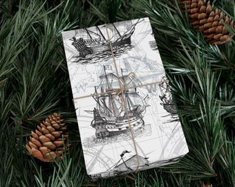Nautical Gift Wrap Papers, Vintage Ship Design, Perfect for Birthdays, Weddings, Holidays, Eco-Friendly Wrapping, Gifte wrapping paper