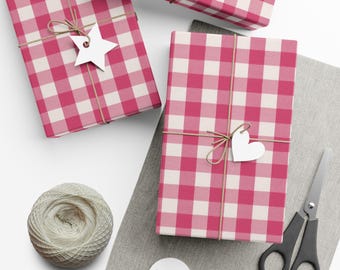 Papel de regalo a cuadros rosas, regalo para ella, papel de regalo para las fiestas, papel de regalo para todos los días, papel de regalo para despedidas de soltera, papel de regalo para baby shower
