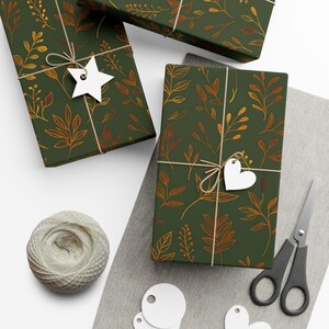 Botanisk presentinslagning, miljövänligt omslagspapper, presentpapper, omslagspapper för högtider, höstlövverk bild 8