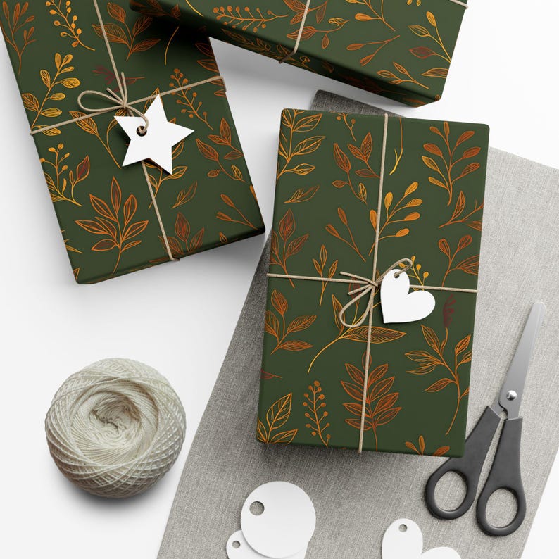 Botanisk presentinslagning, miljövänligt omslagspapper, presentpapper, omslagspapper för högtider, höstlövverk bild 8