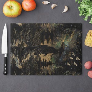 Glass Mystical Cutting Board, Enchanting Kitchen Decor, Gift for Home Chefs, Bookish Kitchen Accessory, Halloween Decor, Birthday Gift