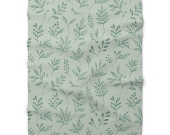 Sage Green Botanical Sherpa Fleece Blanket: Cozy Home Decor Throw