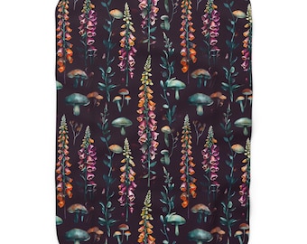Cottagecore Floral Sherpa Fleece Blanket, Cozy Decor, Camping, Home Office, Woodland Gift, Warmth