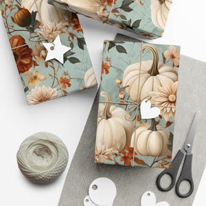 Autumn Floral Wrapping Paper, Fall Gift Wrap, Pumpkin Decor, Thanksgiving Wrapping Paper, Holiday Gift Wrap, Eco-Friendly Gift Wrap
