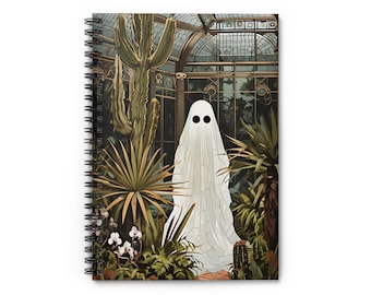 Halloween Spiral Notebook, Ghost with plants in greenhouse