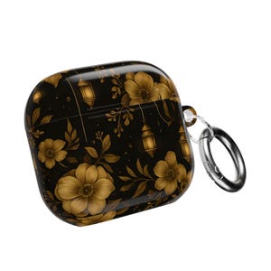Airpod Pro Case,Black and Gold Flowers, Back to School, Protective Cover, Floral Print, Gift for Students, Tech Accessories, airpod 4 case