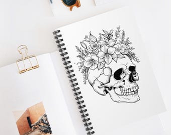 Skull Floral Spiral Notebook: Artistic Journal, Whimsigoth Stationery