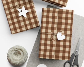 Brunt rutigt gingham-inslagningspapper för högtider, presentpapper året runt, presentförpackningar, jul, födelsedag
