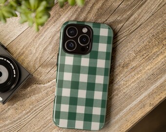 Green Gingham Phone Case: Rustic Plaid Tough Case