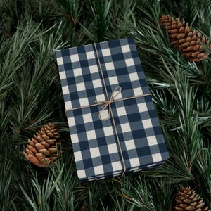 Blue plaid Wrapping Paper, Holiday Gift Wrap for Him, Christmas Gift Wrap, Festive Gift Packaging, Blue gingham wrapping paper