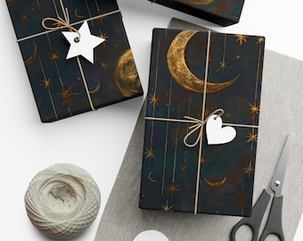 Celestial Moon and Stars Wrapping Paper | Space Gift Wrap