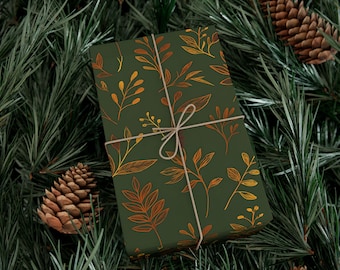 Papel de regalo botánico, papel de regalo ecológico, papel de regalo para regalos, papel de regalo navideño, follaje otoñal