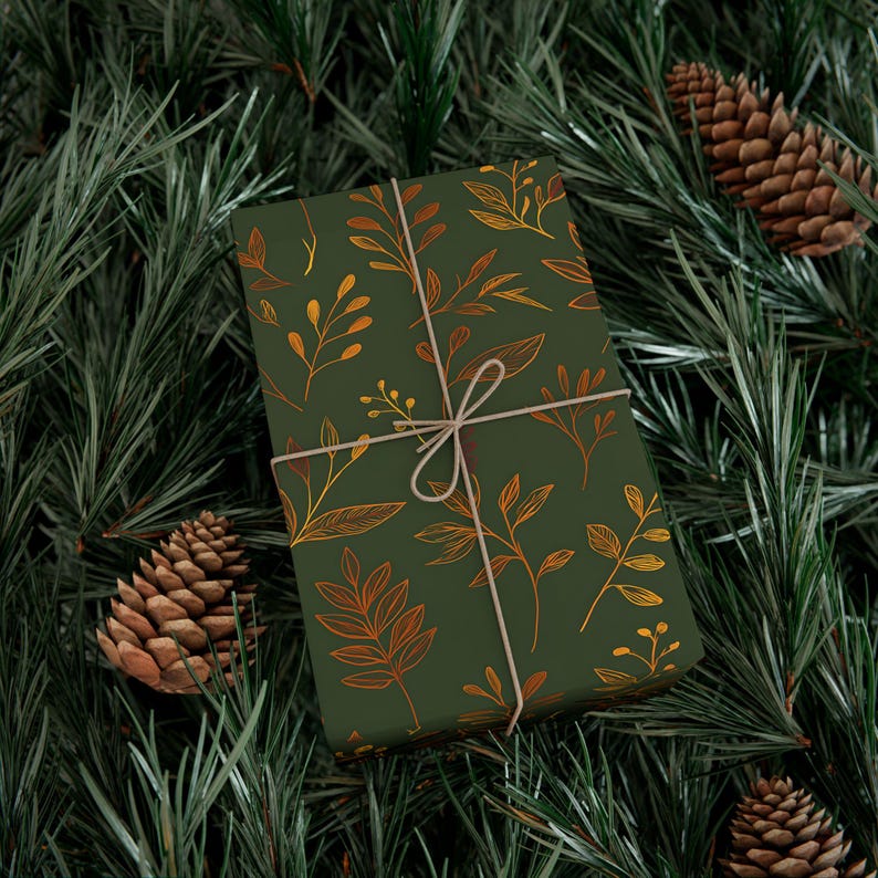 Botanisk presentinslagning, miljövänligt omslagspapper, presentpapper, omslagspapper för högtider, höstlövverk bild 1