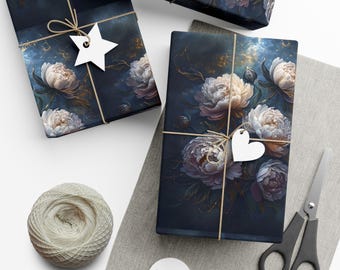 Floral Gift Wrapping Paper, Gothic Gift Wrap, Bookish Wrapping Paper, Floral Gift Wrap, Peony Wrapping Paper, Moody Cottagecore, Cottagecore