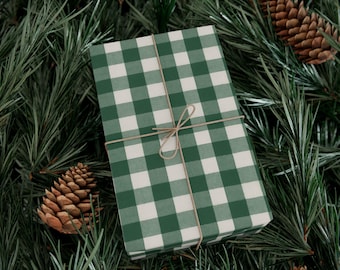 Green plaid Wrapping Paper, Forest Green Plaid Gift Wrap for Him, Holiday Hunter Green Wrapping Paper, Christmas Wrapping Paper