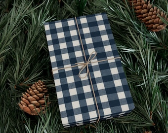 Blue plaid Wrapping Paper, Holiday Gift Wrap for Him, Christmas Gift Wrap, Festive Gift Packaging, Blue gingham wrapping paper
