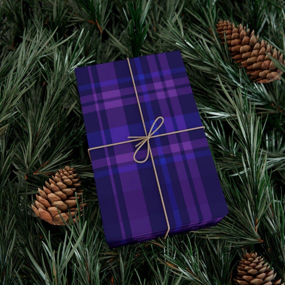 Purple Plaid Gift Wrap, Purple gingham wrapping paper, Bookish gift wrap, Perfect for Stylish Presentations, Halloween wrapping paper