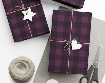 Carta da regalo a quadri viola, carta da regalo rustica, carta da regalo per le feste, imballaggio ecologico, compleanno, Natale, Halloween, quadretti