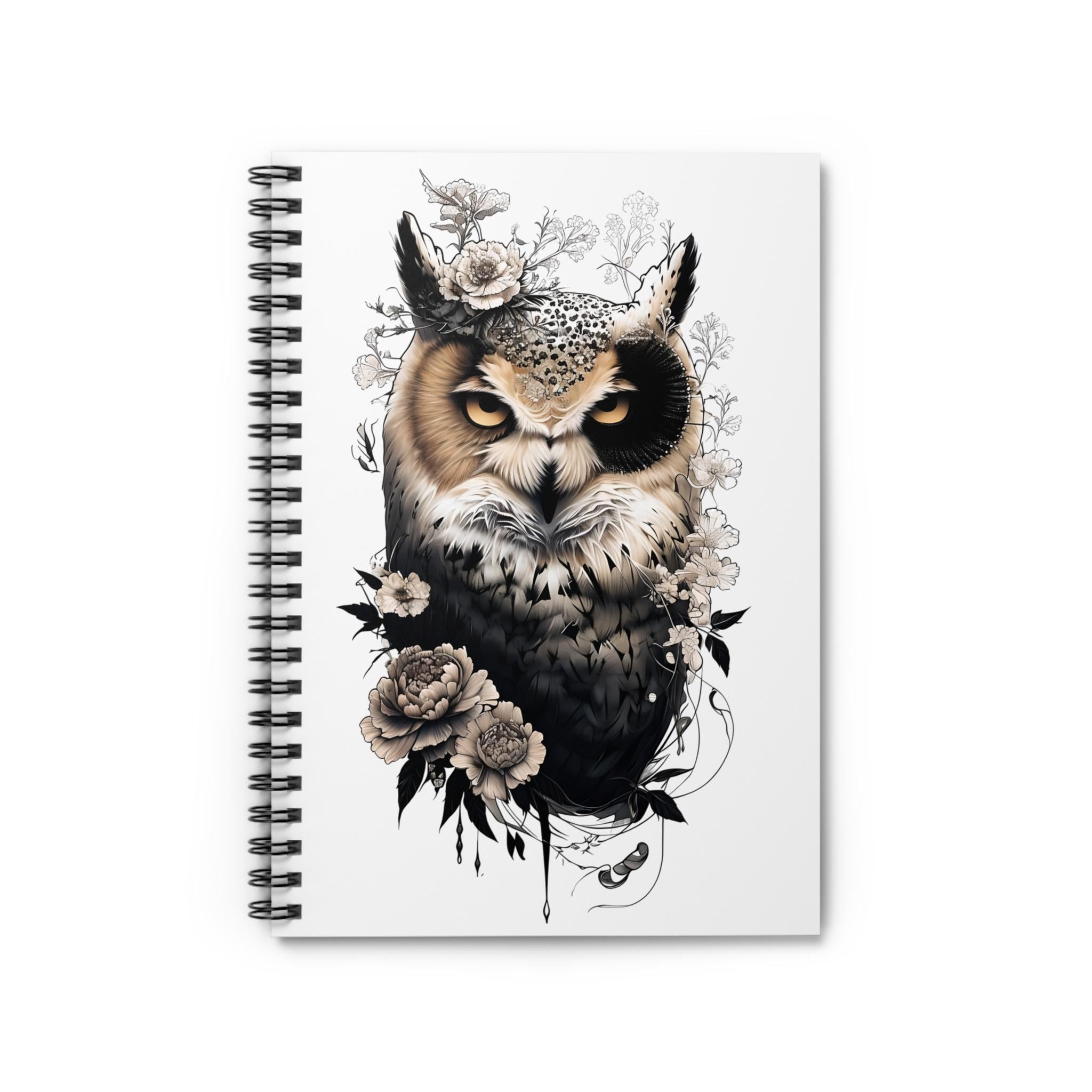 Floral Owl Spiral Notebook | Ruled Journal with Pocket