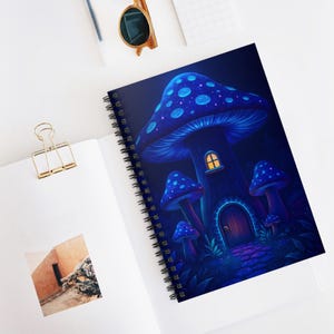6&quot; x 8&quot; Bioluminescent Mushroom Forest Spiral Notebook, Fantasy Journal, Cool Stationery, Mushroom Art Notebook, Mushroom decor