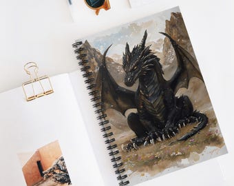 Black Dragon Spiral Notebook, Journal, Sketchbook, Gift for Fantasy Lovers, School Supplies, Writing Diary