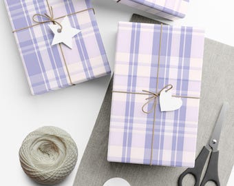 Carta da regalo color lavanda, eleganti carte da regalo, elegante motivo a quadri viola, compleanno, festività, occasioni speciali, confezioni ecologiche