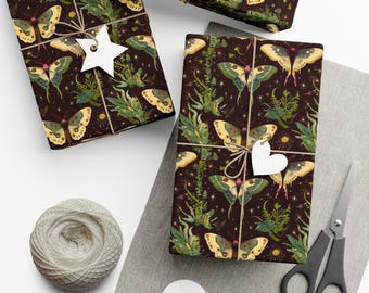 Luna Moth blommigt presentpapper, presentpapper med skogstema