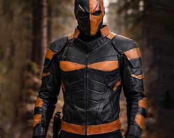 Von Deathstroke inspirierte Cosplay Jacke: Gelb-schwarze Slade Rusts Lederjacke