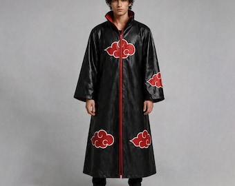 Anime Black Cloud Cloak Coat: Rote Wolke Lederjacke, Unisex Cosplay Kostüm