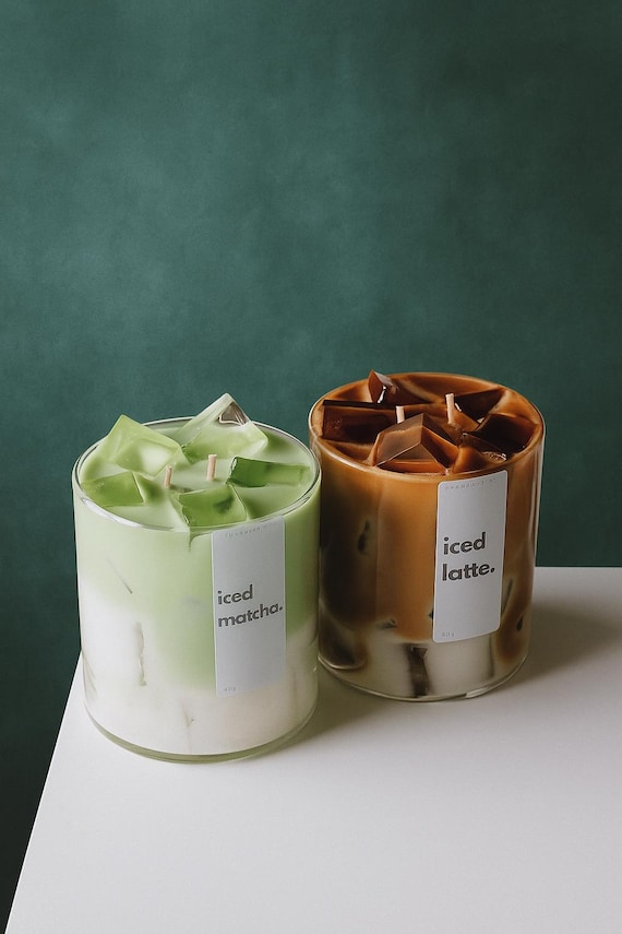 Iced Coffee & Matcha Candle – Realistic Drink-Inspired Handmade Soy Wax Candle