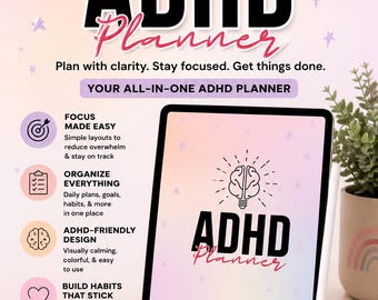 ADHD Printable Planner | Undated Digital Life Organizer | Meal, Finance, Self-Care & Productivity Tracker