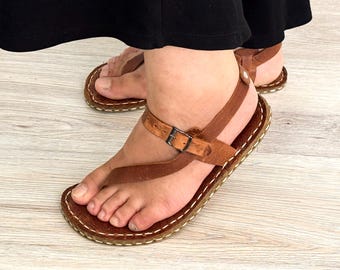 Handmade Leather Grounding Sandals: Copper Riveted Barefoot Shoes | CRAZY BROWN