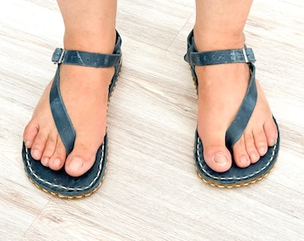 Handmade Leather Grounding Sandals: Copper Rivets, Boho Womens Footwear | JEANS BLUE