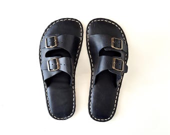 Copper Riveted Leather Grounding Sandals: Barefoot Minimalist Shoes Black