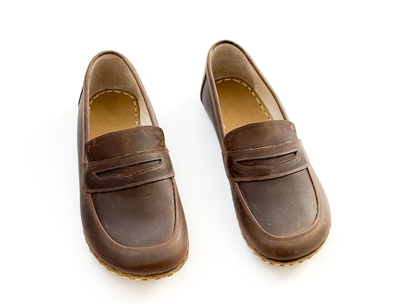 Handmade Grounding Shoe Women, Genuine Leather Shoes, Copper Rivet, Barefoot Style, Bitter Brown