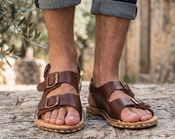Sandalia de conexión a tierra para hombre con remache de cobre: Calzado Barefoot Zero Drop / Marrón clásico
