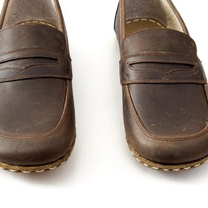 Handmade Grounding Shoe Women, Genuine Leather Shoes, Copper Rivet, Barefoot Style, Bitter Brown image 9