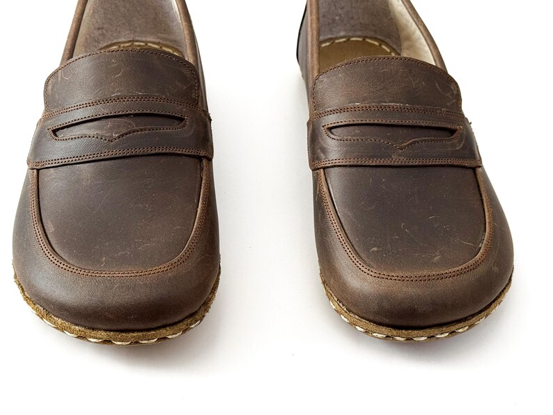 Handmade Grounding Shoe Women, Genuine Leather Shoes, Copper Rivet, Barefoot Style, Bitter Brown image 9