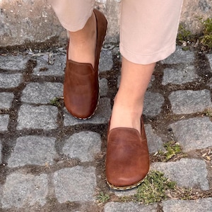 Women Grounding Shoes | Barefoot Genuine Leather Shoes | Women Slip-Ons | Zero Drop | Earthing Women Shoes | Crazy Brown