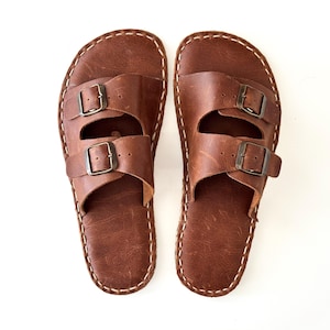Sustainable Barefoot Sandals, Earthing Slipper, Minimalist Shoes, Barefoot Leather Grounding Sandals, Wide Sandals For Women, CRAZY BROWN