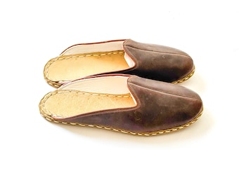Sandalias descalzas de cuero hechas a mano: Zapatos Grounding Bitter Brown
