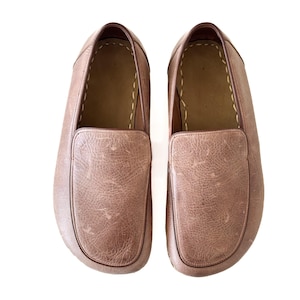 Copper Riveted Leather Moccasins: Women&#39;s Grounding Shoes, Wide Toe