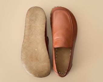 Handmade Leather Grounding Moccasins: Women's Barefoot Comfort Shoes - Matte Brown